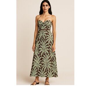 Johanna Ortiz Amor Inquieto Cotton-blend Palms Strapless Maxi Dress